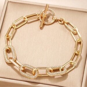 Gold Link Chain Bracelet with CZ